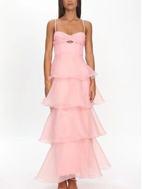 Selfie Leslie Pink Ruffle Maxi Dress NWT - Small